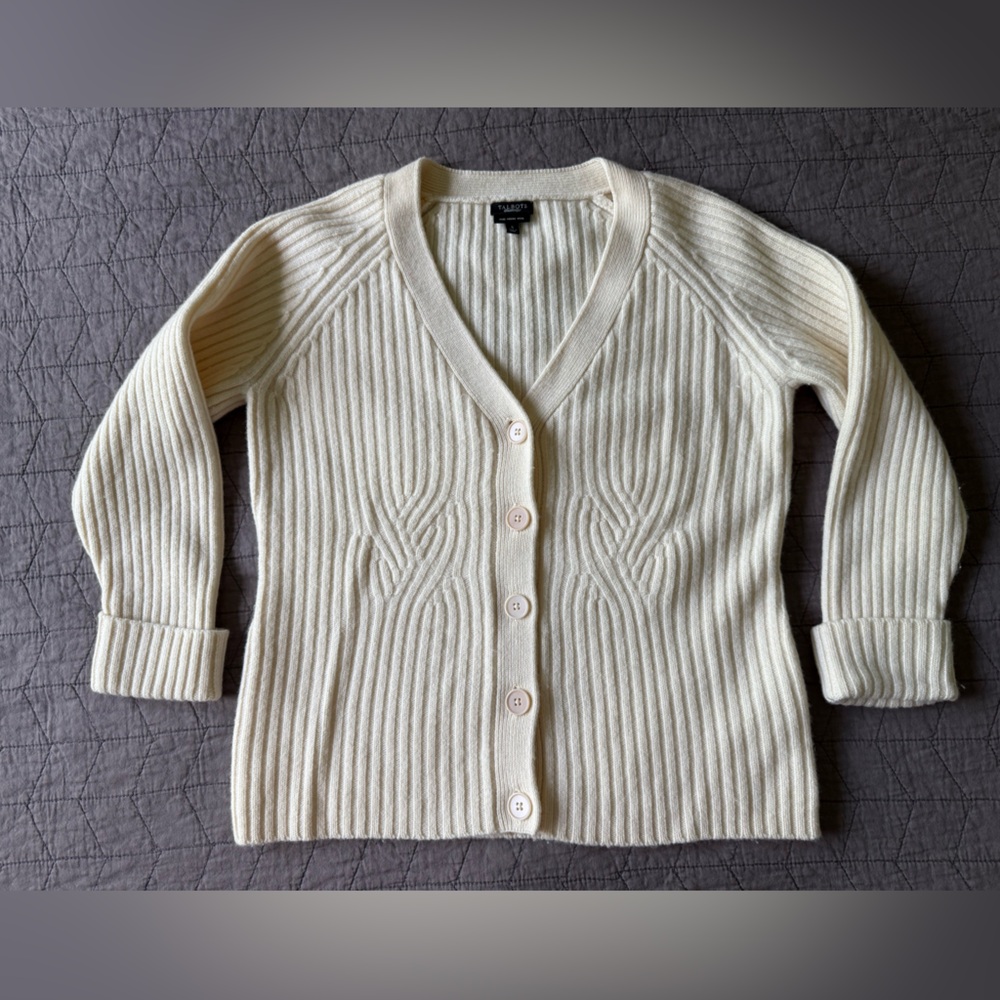 Talbots 100% Merino Wool Cream Off White Cardigan Sweater Size Small